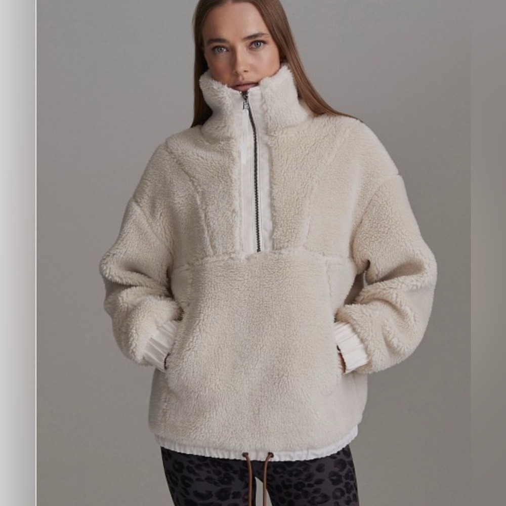 Varley Appleton Sherpa 1/2 Zip Pullover Oversized Jacket SZ S Eggnog Cream
